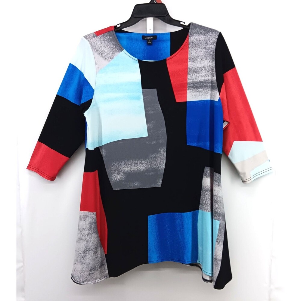Alfani Bouse Women Size XL Multicolor Geometric Colorblock 3/4 Sleeve Tunic Top